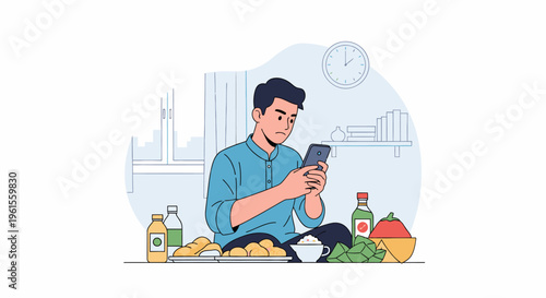 Man cooking barbecue at table with grilled foods and condiments.