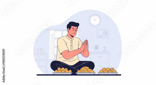 Man Cooking Food In Kitchen Preparing Meal.