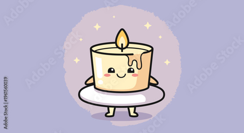 Adorable Cartoon Candle With Cute Smile and Glow.
