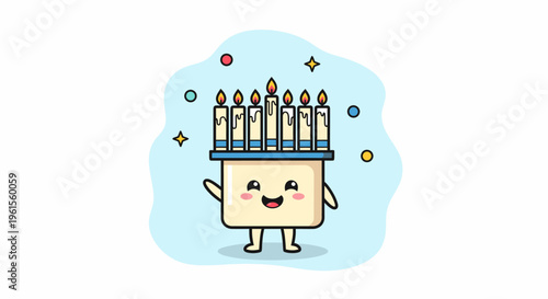 Happy Birthday Cake Character with Candles Portrait.