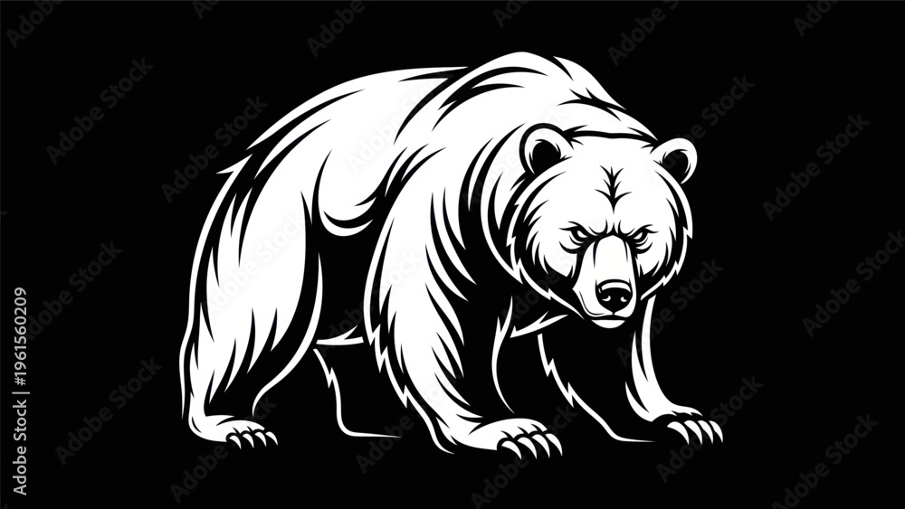 Fototapeta premium Bold bear illustration against black background