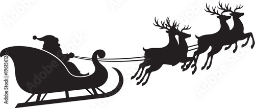 Santa Claus in his sleigh pulled by reindeer silhouette