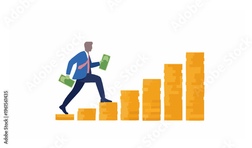 Wealth accumulation compound interest coin staircase vector illustration
