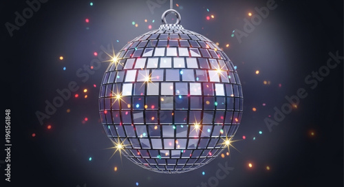 Sparkling Disco Ball Reflecting Light in a Dark Room.