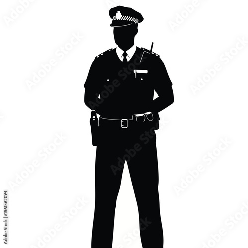 Silhouette of a Professional Police Officer in Uniform