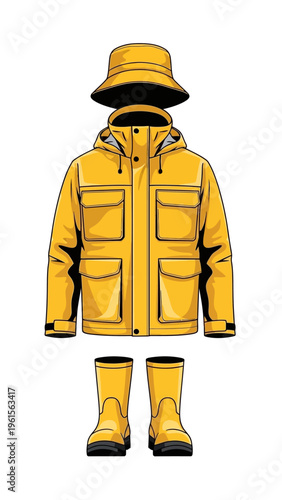 Yellow Raincoat and Boots Set for Protection Against Wet Weather Conditions
