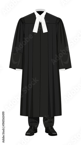 Lawyer's black robe with white collar and cuffs, representing justice and legal profession attire