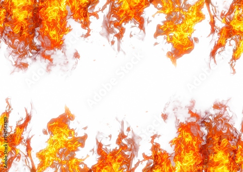 白背景に燃え上がる炎の抽象背景｜火災・危険・エネルギーイメージ	