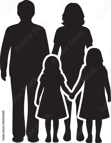 Silhouette of happy family with two young daughters together