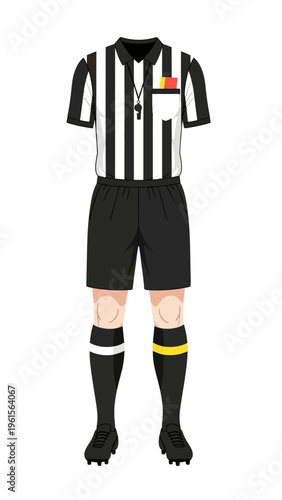 Referee Uniform Kit - Black and White Striped Shirt, Black Shorts, and Socks