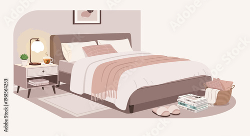 Bed with white and pink sheets.