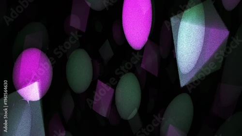 Glowing purple and green geometric shapes.