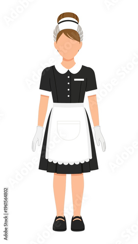 Illustration of a person in a maid uniform with a white apron and cap, representing domestic work