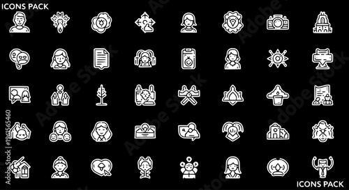Minimal Outline Line Icons Pack of 49 Vector Symbols for UI UX Design, featuring People, Communication, Nature, Buildings, and Abstract Concepts