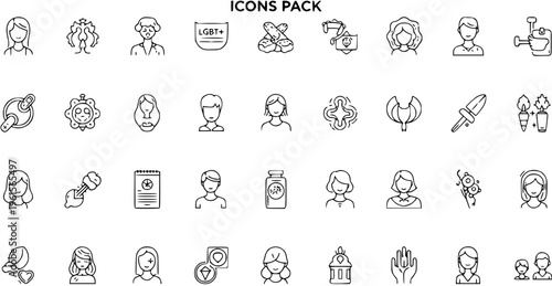 Women's Health, Diversity  Lifestyle Line Icons Pack