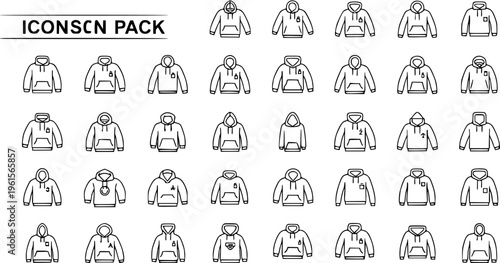 Hoodie and Sweatshirt Line Art Icons Pack - Outline Clothing Apparel Collection with Various Designs for Fashion and Style