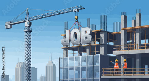 Construction Workers on Building Site.