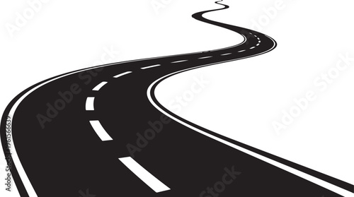 Winding road stretching into the distance on white background