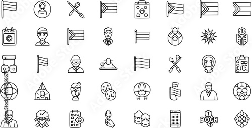 Diverse Set of South African Icons, Symbols, and Cultural Elements in Outline Style