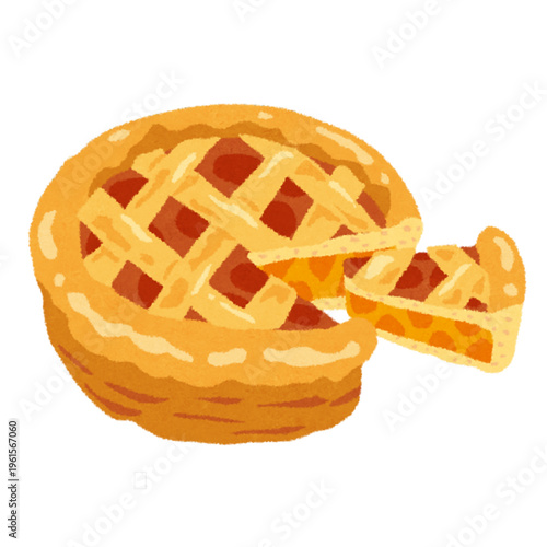 Deliciously sliced apple pie illustration with warm, appetizing details