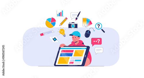 Man working on a large tablet.