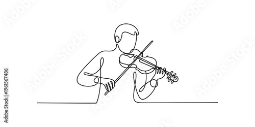 Continuous line drawing of a professional male musician playing the violin elegantly