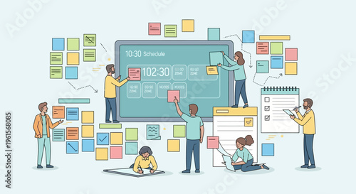 People Working on Large Computer Screen.