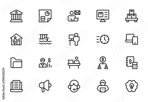 Self-Employed Line Icon Collection – Clean Minimal Professional Outline Icons for Freelance Business, Remote Work and Solo Entrepreneurs, Editable Vector Illustration