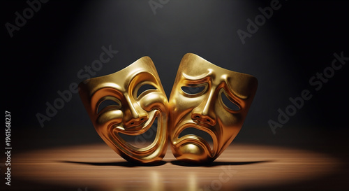 Golden Comedy and Tragedy Masks for World Theatre Day