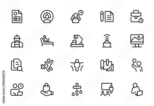 Self-Employed Line Icon Collection – Clean Minimal Professional Outline Icons for Freelance Business, Remote Work and Solo Entrepreneurs, Editable Vector Illustration