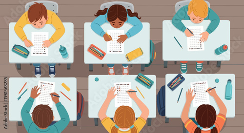 Students sitting at desks drawing.