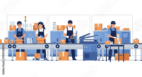 Workers on a production line factory.