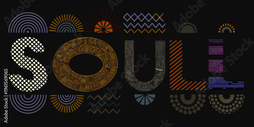 Abstract graphic design featuring the word soul with geometric patterns
