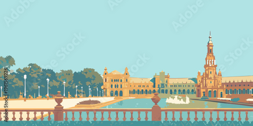 Plaza de Espa a in Seville Spain depicted in a vintage style
