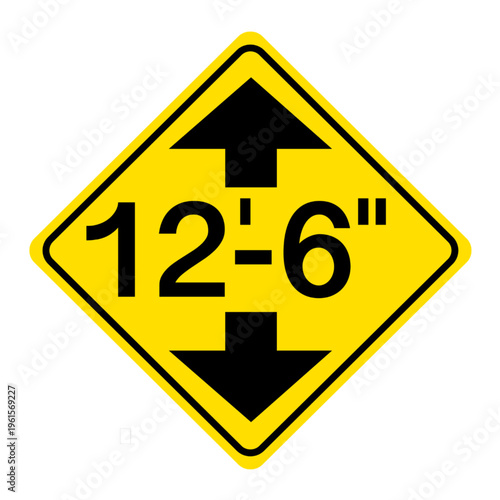 Low clearance traffic sign isolated on white background, warning of height restrictions for vehicles