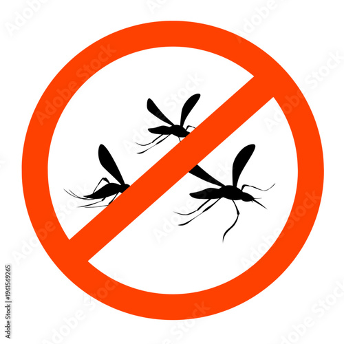No Mosquitoes sign vector illustration, simple and clear prohibition symbol for insect control
