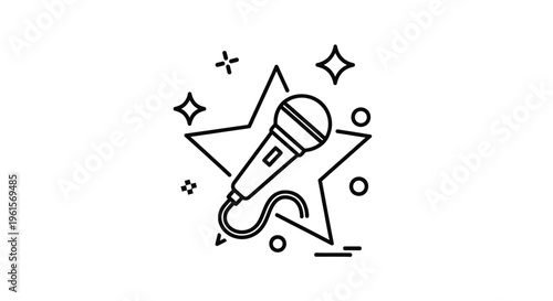 Dynamic vector graphic illustration featuring a modern microphone prominently displayed against a vibrant star outline, symbolizing music, performance, and entertainment success.