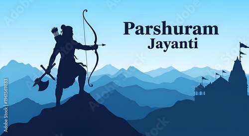Parshuram jayanti celebration silhouette of hindu deity with bow and axe vector illustration