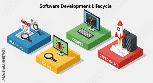Software Development Lifecycle Stages - Planning, Coding, Testing, and Deployment.