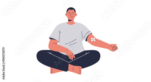 Man sitting in lotus position meditating.