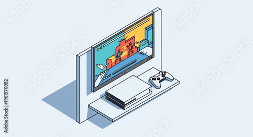 Gaming setup featuring a console, controller, and vibrant game on screen.