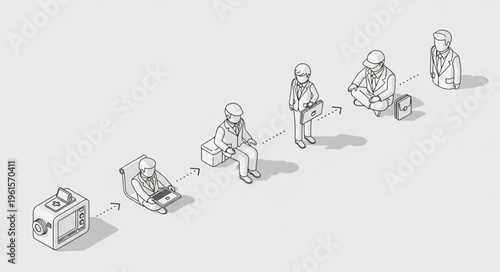Isometric view of a person putting on a virtual reality headset.