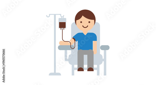 Smiling boy receiving blood transfusion treatment.