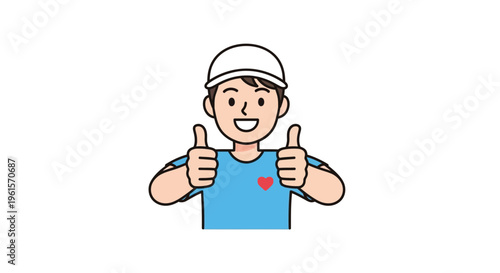 Smiling man giving thumbs up gesture.