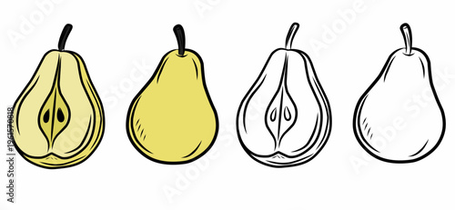 Doodle Pear Design. Fresh Fruit Repeating Illustration. Hand Drawn Pear Style. Organic Healthy Food Theme.