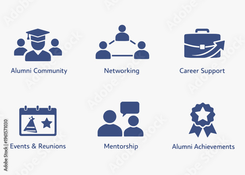 A set of Alumni Network icons focuses on simplicity, elegance, and ease of recognition. Vector Sign for Logos, Labels, and Icons.