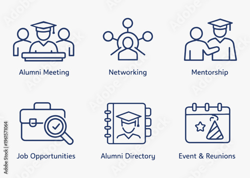 A set of Alumni Network icons focuses on simplicity, elegance, and ease of recognition. Vector Sign for Logos, Labels, and Icons.
