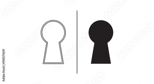 A keyhole and its corresponding key are shown side by side for comparison