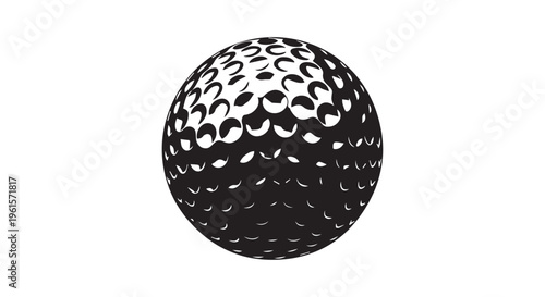 A black and white golf ball on a plain background