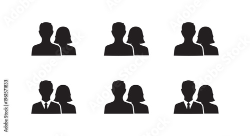 Silhouette of multiple business people pairs in a simple design